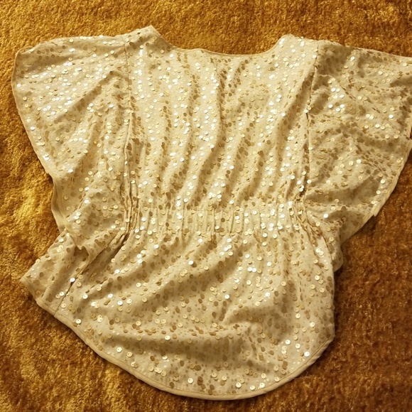 Cream and Gold Sequin Top - Picture 4 of 5